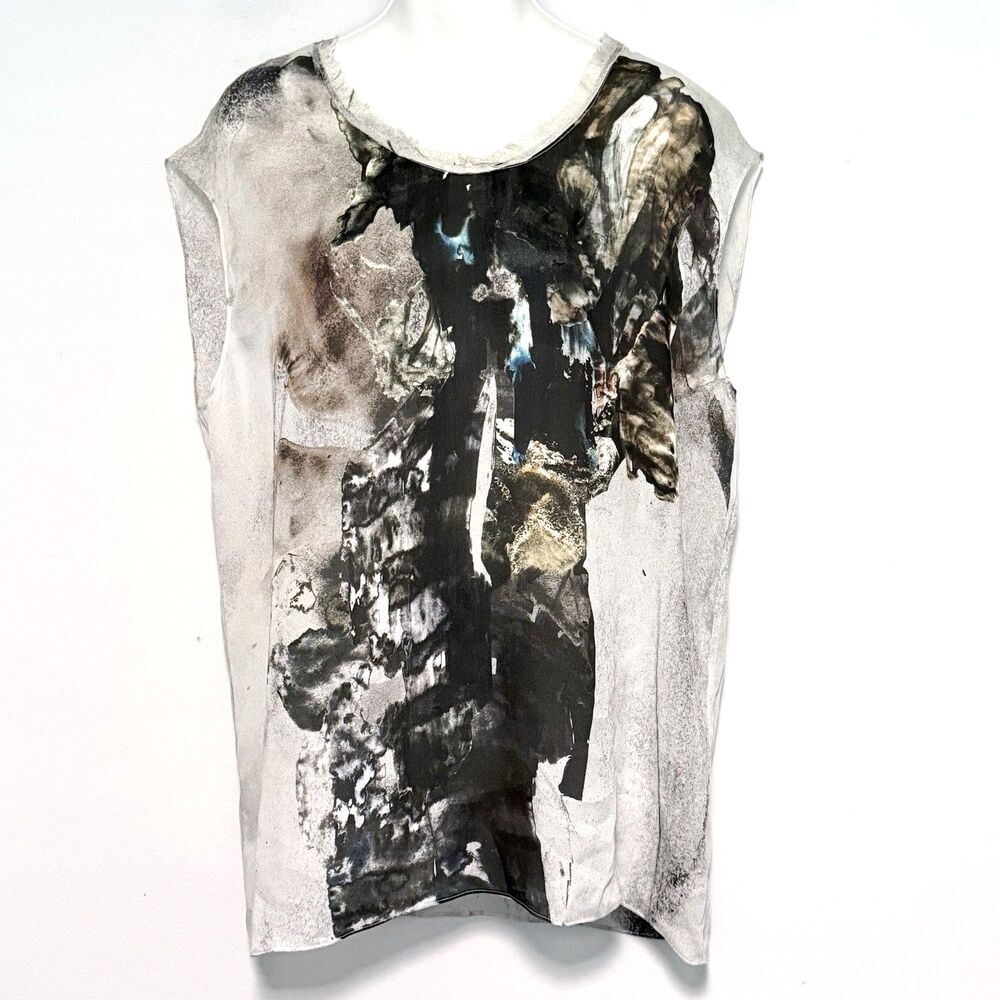 Helmut Lang Silk Carrion Print Blouse Sz S Edgy Anti-Fashion Grunge